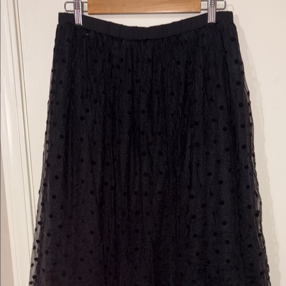 Banana Republic Black Midi A-Line Skirt with Ruffled Details